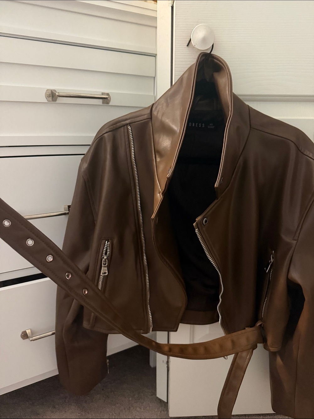 Lioness Brown Leather Cropped Moto Jacket - Picture 3 of 3